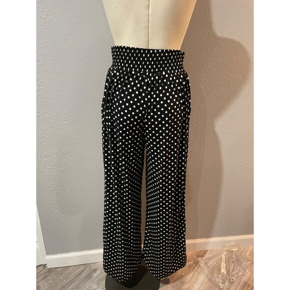 Calessa Women's Polka Dot Wide Leg Pull On Stretch Knit Pants size S Smocked - Picture 7 of 10